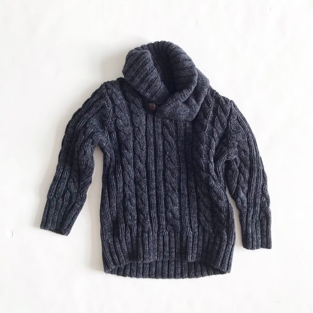 Old Navy gray cable knit cowl neck sweater EUC 18-24 months - Picture 1 of 5